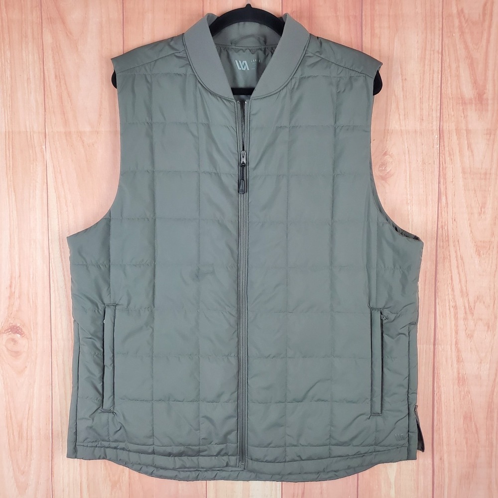 VRST Mens Puffer Vest Large Pewter Gray Polyester Sleeveless Pockets Full Zip